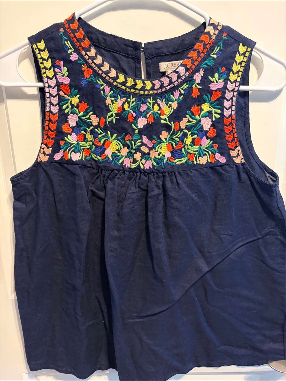 J. Crew Factory Navy Embroidered Floral Tank